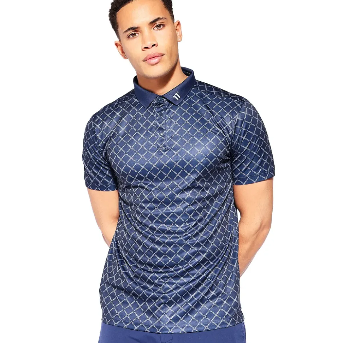 11 Degrees Men's Over Brand Print Golf Polo Shirt