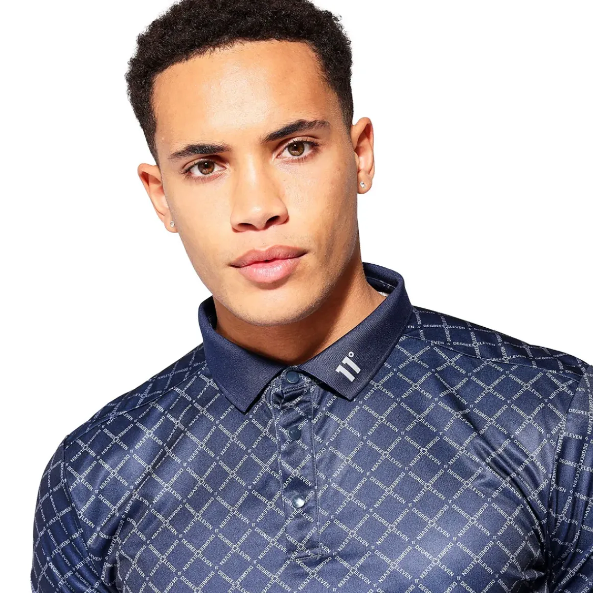 11 Degrees Men's Over Brand Print Golf Polo Shirt