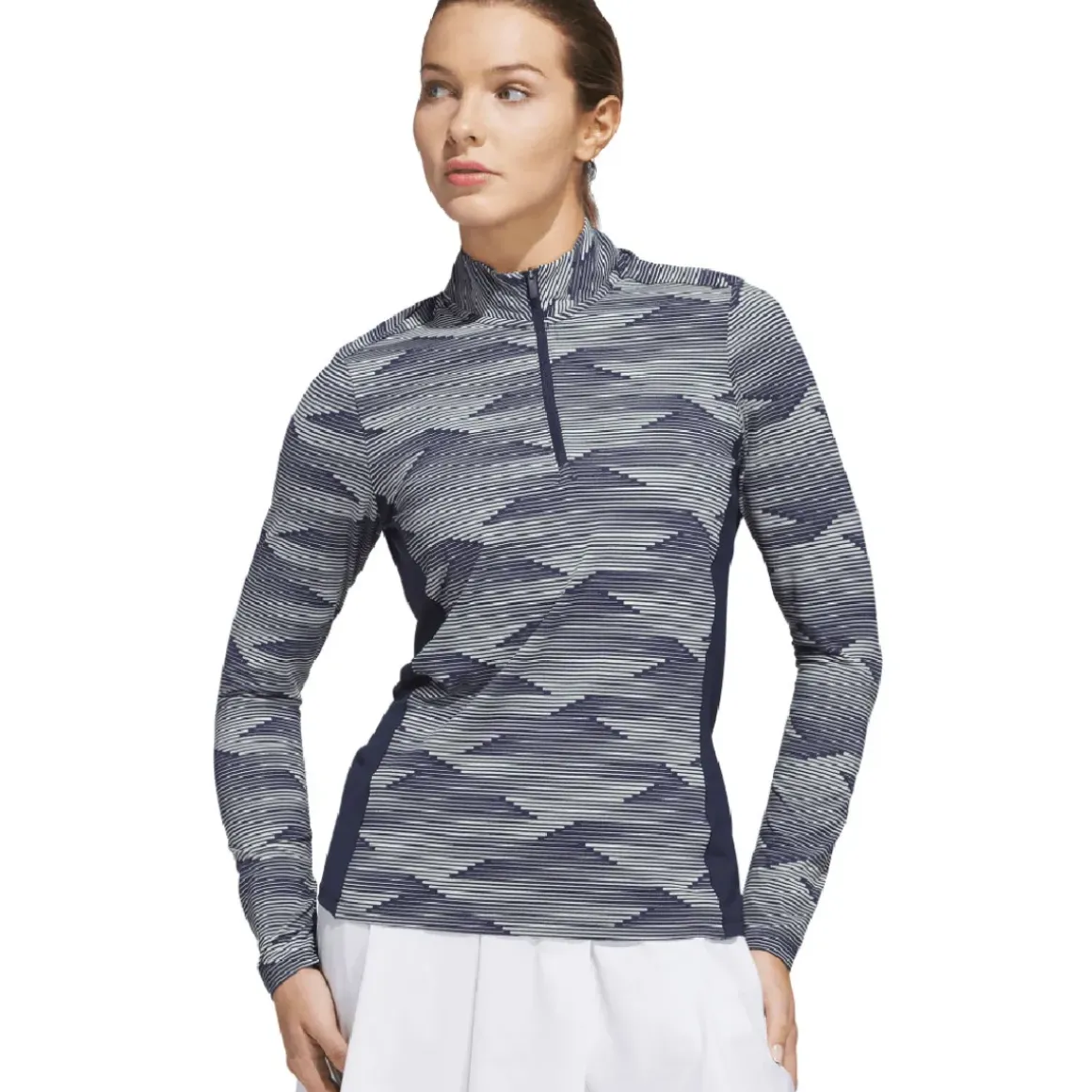 adidas Ladies Ultimate365 Printed Quarter Zip Mock Golf Mid Layer
