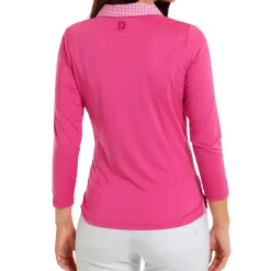 FootJoy Ladies Houndstooth Trim 3/4 Sleeve Lisle Golf Polo Shirt