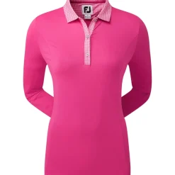 FootJoy Ladies Houndstooth Trim 3/4 Sleeve Lisle Golf Polo Shirt
