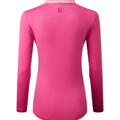 FootJoy Ladies Houndstooth Trim 3/4 Sleeve Lisle Golf Polo Shirt