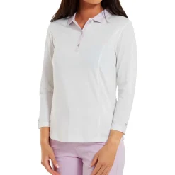 FootJoy Ladies Houndstooth Trim 3/4 Sleeve Lisle Golf Polo Shirt