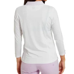 FootJoy Ladies Houndstooth Trim 3/4 Sleeve Lisle Golf Polo Shirt