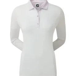 FootJoy Ladies Houndstooth Trim 3/4 Sleeve Lisle Golf Polo Shirt