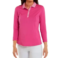 FootJoy Ladies Houndstooth Trim 3/4 Sleeve Lisle Golf Polo Shirt
