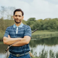 GOLFINO Men's Multi-Stripe Breathable Golf Polo Shirt