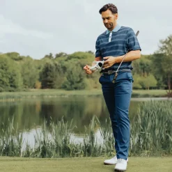 GOLFINO Men's Multi-Stripe Breathable Golf Polo Shirt