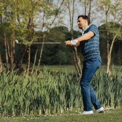 GOLFINO Men's Multi-Stripe Breathable Golf Polo Shirt