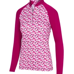 Greg Norman Ladies Prism Print L/S Half Zip Golf Midlayer