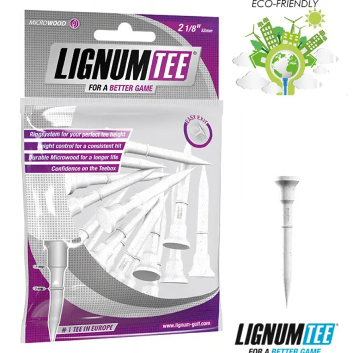 Lignum Composite 53mm Wooden Golf Tees - 16 Pack